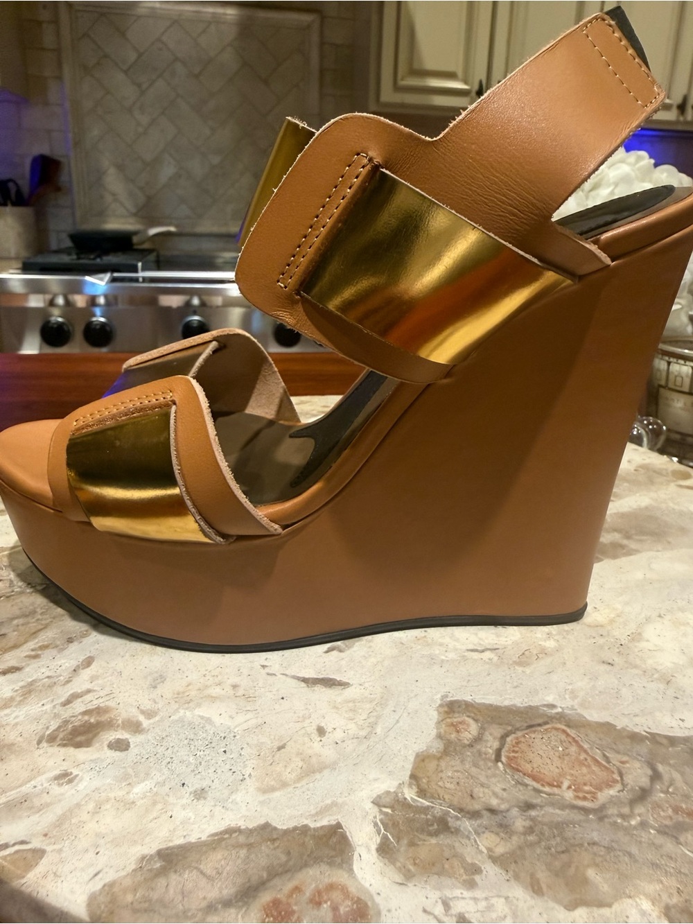 Marni Gold Metallic Platform Wedge Sandals 37 - Picture 4 of 12